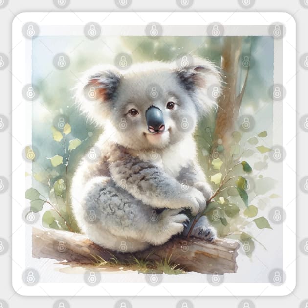 Eucalyptus Dreams: Serene Koala Watercolor Sticker by Aquarelle Impressions